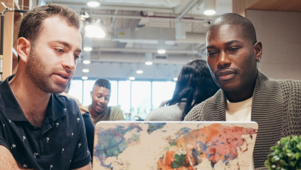 International recruitment: Australian business team collaborating with overseas talent